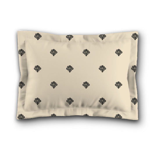 Beige Microfiber Pillow Sham with Flange, Black Hand-painted Swizzle Motif Print, White Reverse Side, King (width x length) 22 x 38 inches / 56 x 97 cm