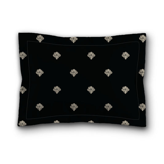 Black Microfiber Pillow Sham with Flange, Beige Hand-painted Swizzle Motif Print, White Reverse Side, King (width x length) 22 x 38 inches / 56 x 97 cm