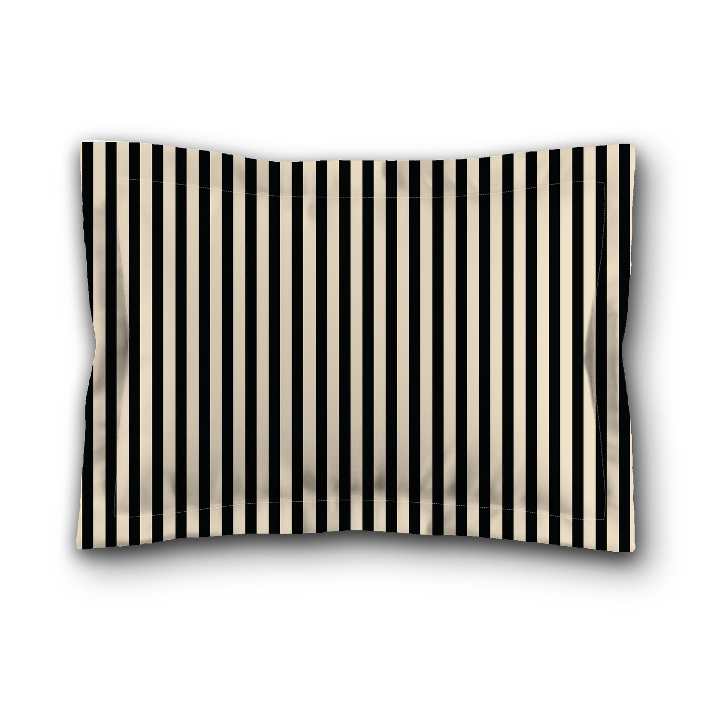 Beige Microfiber Sham with Flange, Thin Black Bars on Front, White Reverse Side, King (width x length) 22 x 38 inches / 56 x 97 cm