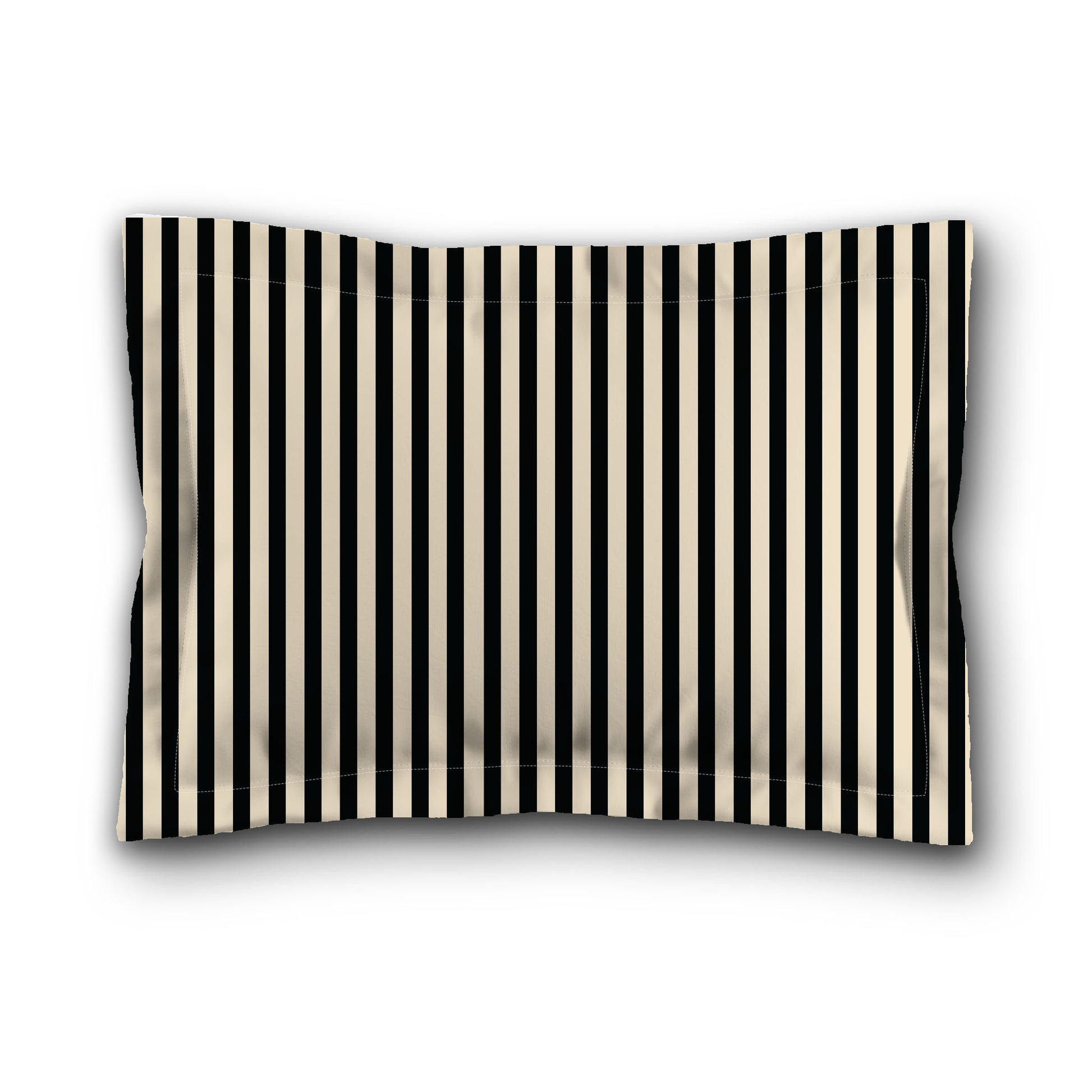 Beige Microfiber Sham with Flange, Thin Black Bars on Front, White Reverse Side, King (width x length) 22 x 38 inches / 56 x 97 cm