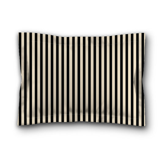 Beige Microfiber Sham with Flange, Thin Black Bars on Front, White Reverse Side, King (width x length) 22 x 38 inches / 56 x 97 cm