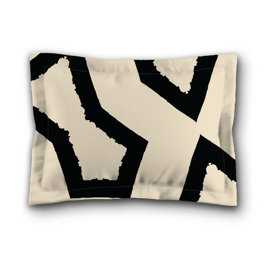 Beige Microfiber Sham with Flange, Bold Black Graphic on Front, White Reverse Side, King (width x length) 22 x 38 inches / 56 x 97 cm