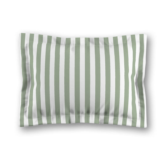 White Microfiber Sham with Flange, Green Bars on Front, White Reverse Side, King (width x length) 22 x 38 inches / 56 x 97 cm
