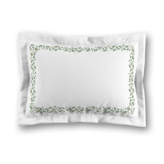 White Microfiber Pillow Sham with Flange, Green Hand-painted Dab Motif Print, Classic Border, White Reverse Side, King (width x length) 22 x 38 inches / 56 x 97 cm