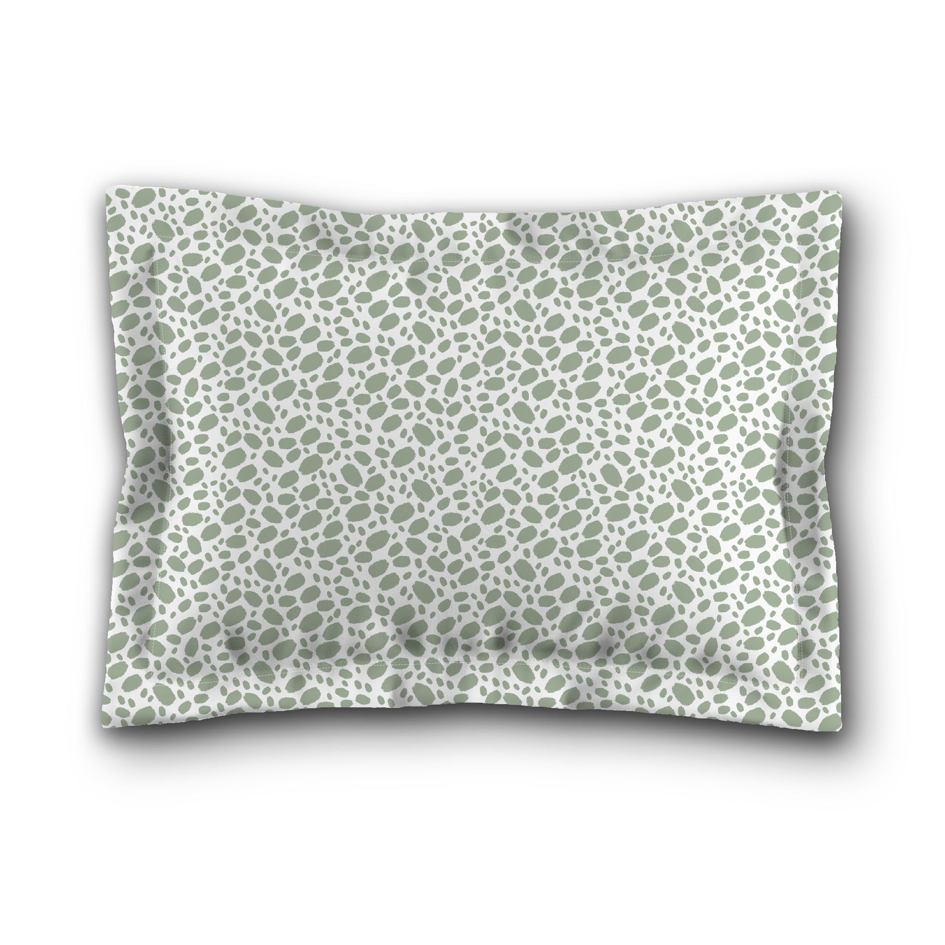 White Microfiber Pillow Sham with Flange, Green Hand-painted Dab Motif Print, White Reverse Side, King (width x length) 22 x 38 inches / 56 x 97 cm
