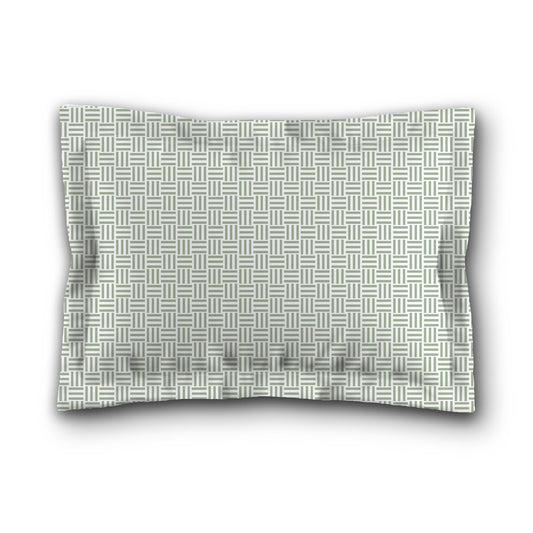White Microfiber Pillow Sham with Flange, Green Single Weave Motif Print, White Reverse Side, King (width x length) 22 x 38 inches / 56 x 97 cm