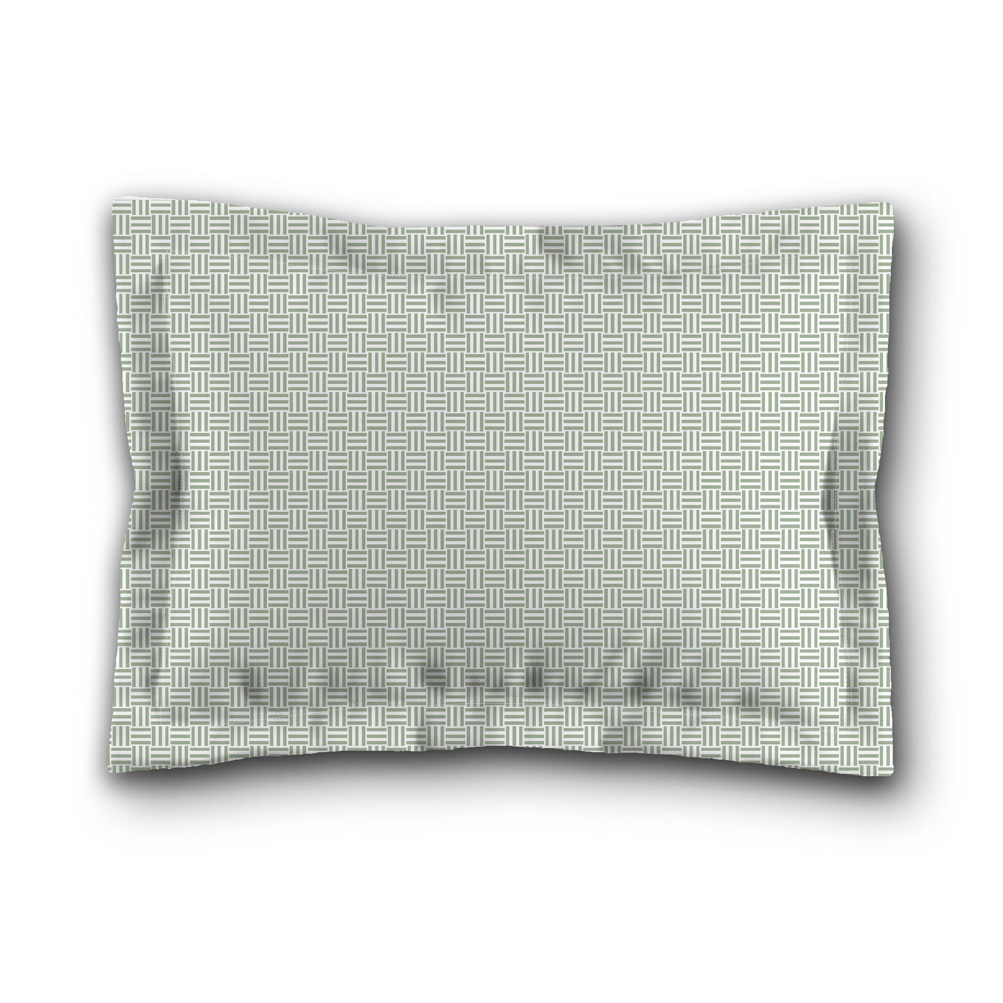 White Microfiber Pillow Sham with Flange, Green Double Weave Motif Print, White Reverse Side, King (width x length) 22 x 38 inches / 56 x 97 cm