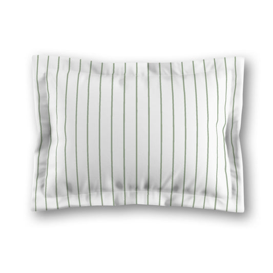 White Microfiber Sham with Flange, Green Stripes on Front, White Reverse Side, King (width x length) 22 x 38 inches / 56 x 97 cm