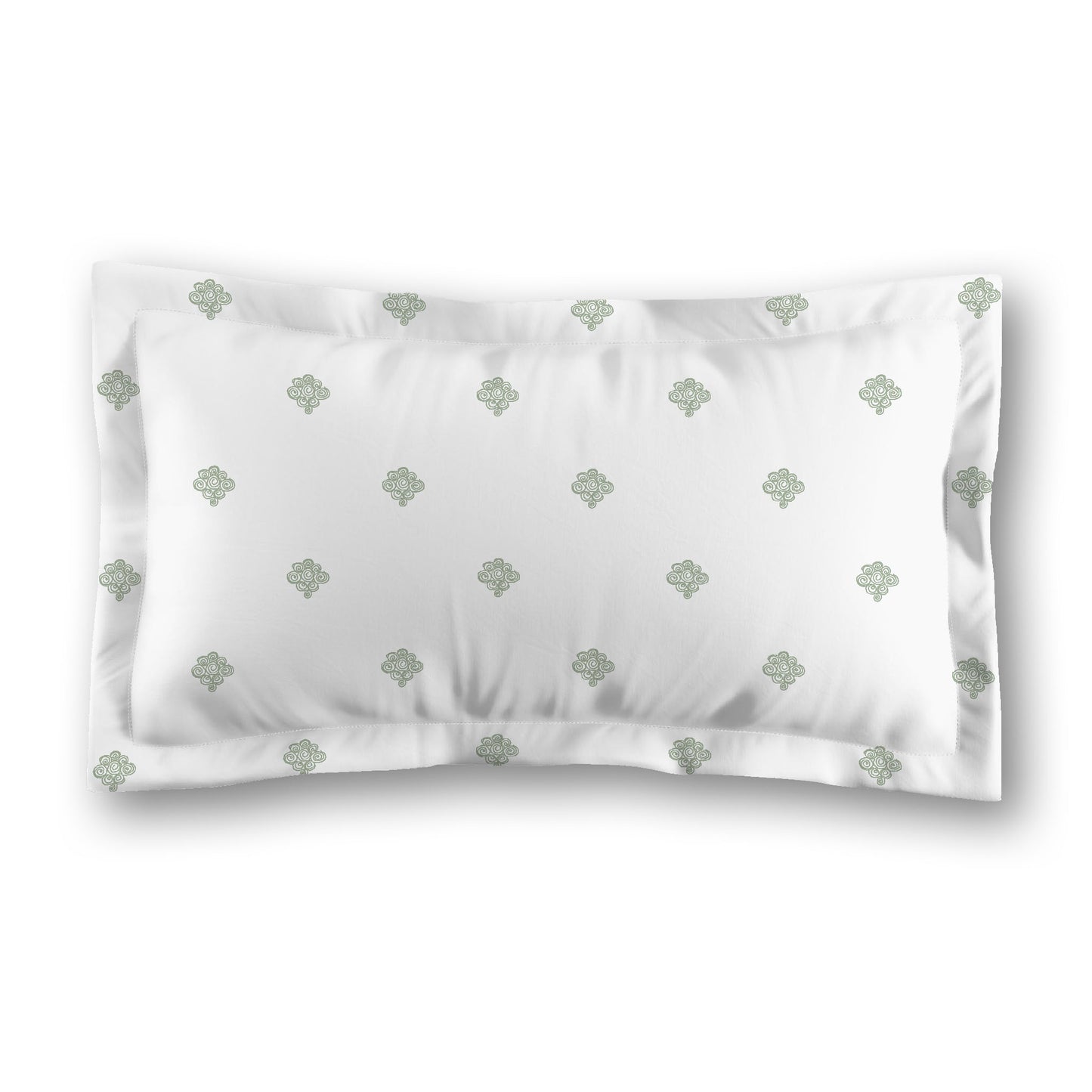 White Microfiber Pillow Sham with Flange, Green Hand-painted Swizzle Motif Print, White Reverse Side, Standard (width x length) 22 x 30 inches / 56 x 76 cm