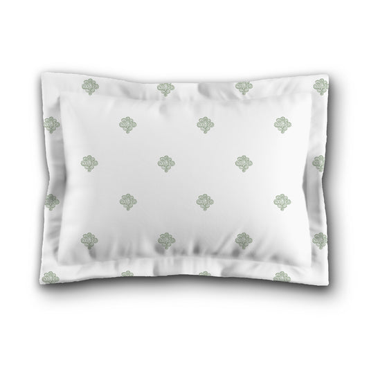 White Microfiber Pillow Sham with Flange, Green Hand-painted Swizzle Motif Print, White Reverse Side, King (width x length) 22 x 38 inches / 56 x 97 cm