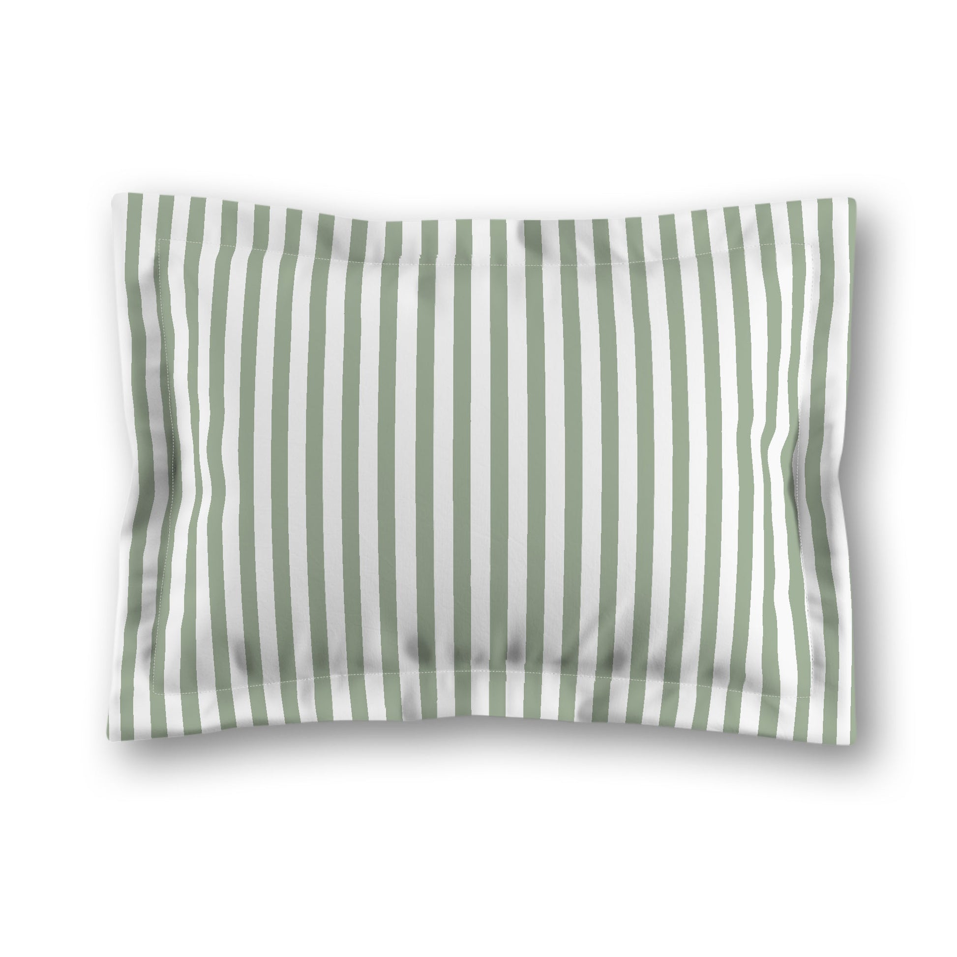 White Microfiber Sham with Flange, Thin Green Bars on Front, White Reverse Side, King (width x length) 22 x 38 inches / 56 x 97 cm