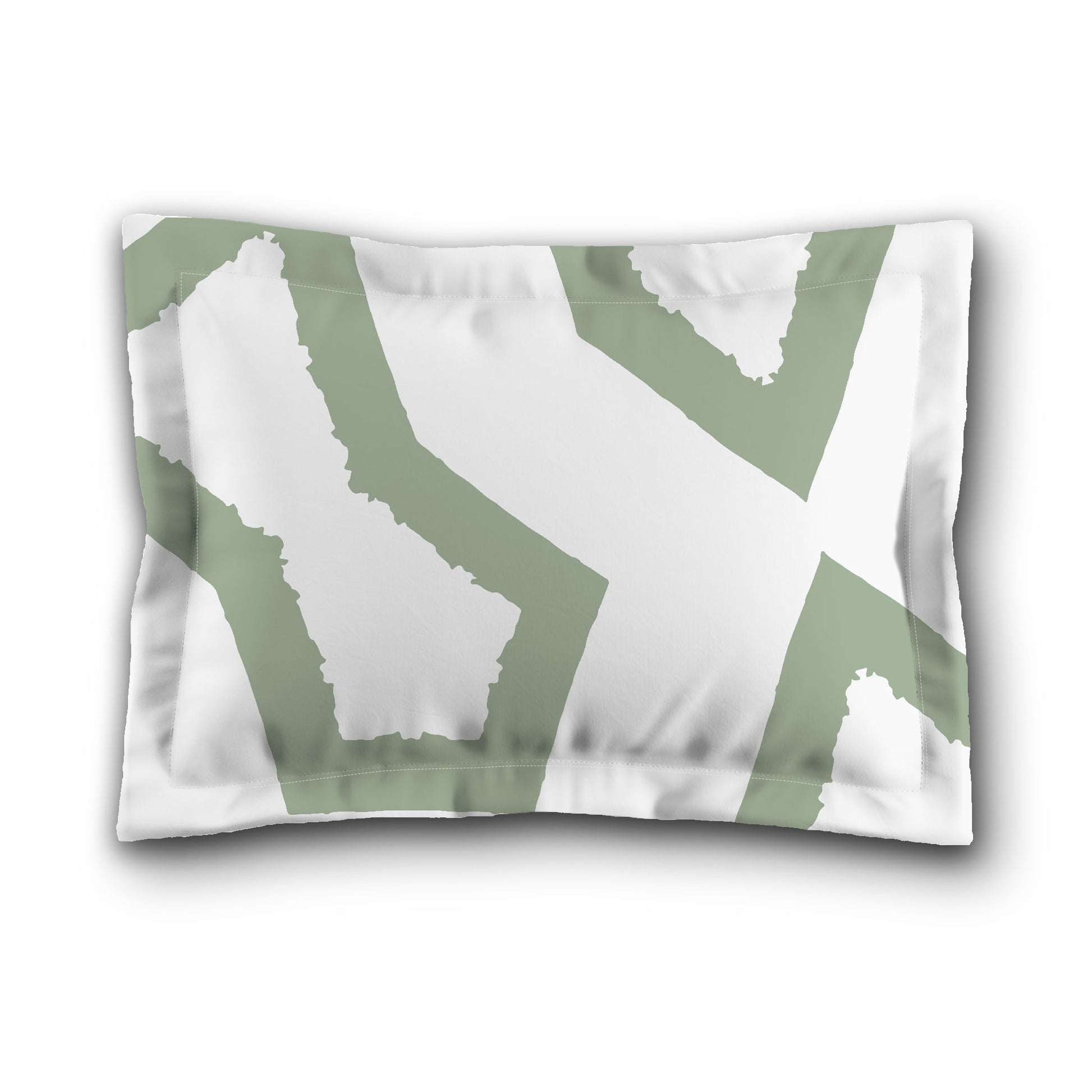 White Microfiber Sham with Flange, Bold Green Graphic on Front, White Reverse Side, King (width x length) 22 x 38 inches / 56 x 97 cm