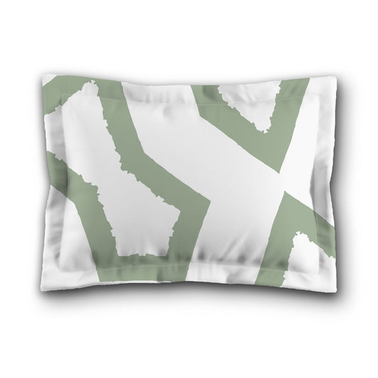 White Microfiber Sham with Flange, Bold Green Graphic on Front, White Reverse Side, King (width x length) 22 x 38 inches / 56 x 97 cm