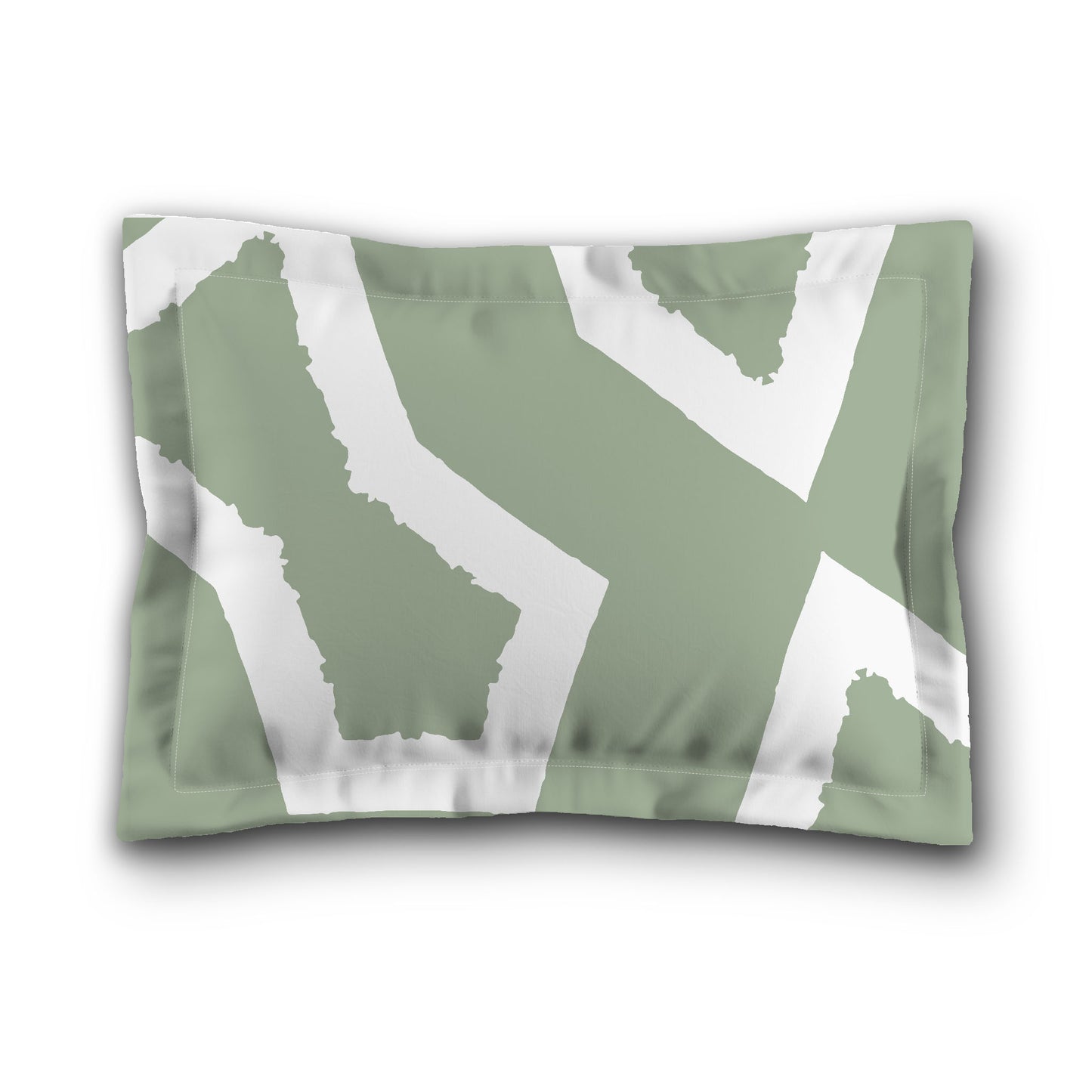 Green Microfiber Pillow Sham with Flange, Bold White Graphic on Front, White Reverse Side, King (width x length) 22 x 38 inches / 56 x 97 cm
