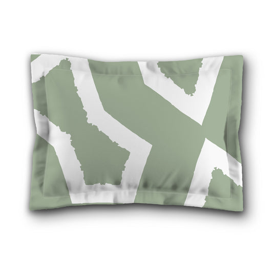 Green Microfiber Pillow Sham with Flange, Bold White Graphic on Front, White Reverse Side, King (width x length) 22 x 38 inches / 56 x 97 cm