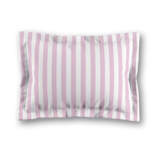 White Microfiber Sham with Flange, Pink Bars on Front, White Reverse Side, King (width x length) 22 x 38 inches / 56 x 97 cm