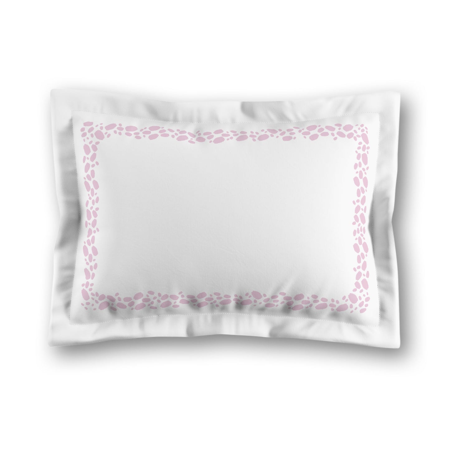 White Microfiber Pillow Sham with Flange, Pink Hand-painted Dab Motif Print, Classic Border, White Reverse Side, King (width x length) 22 x 38 inches / 56 x 97 cm