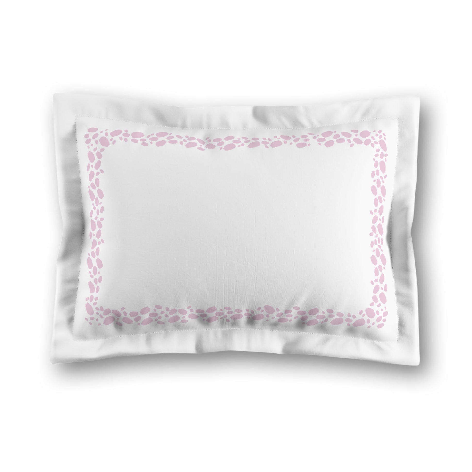 White Microfiber Pillow Sham with Flange, Pink Hand-painted Dab Motif Print, Classic Border, White Reverse Side, King (width x length) 22 x 38 inches / 56 x 97 cm