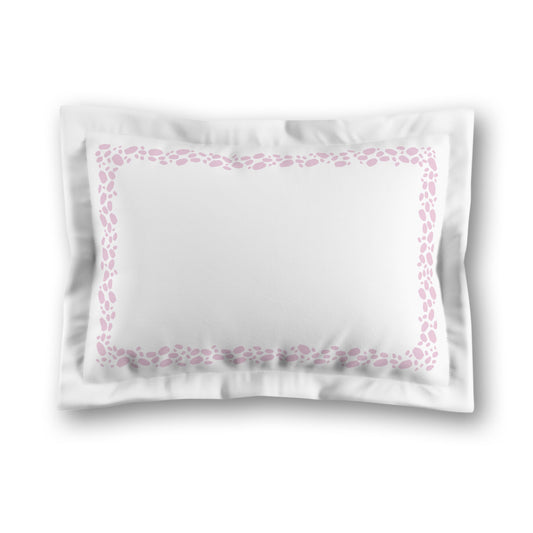White Microfiber Pillow Sham with Flange, Pink Hand-painted Dab Motif Print, Classic Border, White Reverse Side, King (width x length) 22 x 38 inches / 56 x 97 cm