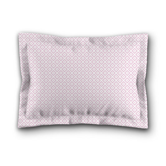 White Microfiber Pillow Sham with Flange, Pink Repeating Square Motif Print, White Reverse Side, King (width x length) 22 x 38 inches / 56 x 97 cm