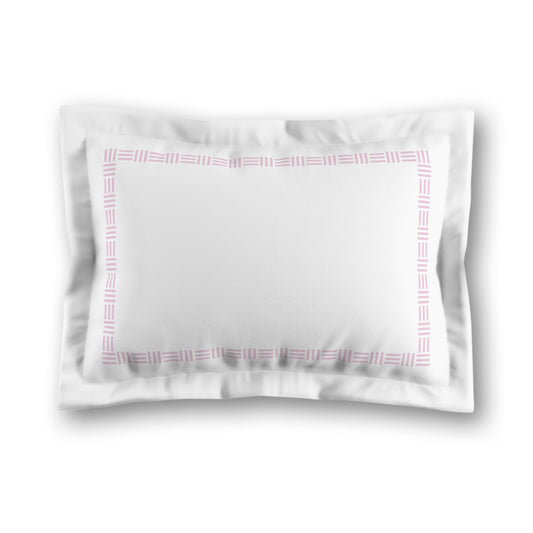 White Microfiber Pillow Sham with Flange, Pink Single Weave Motif Print, Classic Border, White Reverse Side, King (width x length) 22 x 38 inches / 56 x 97 cm