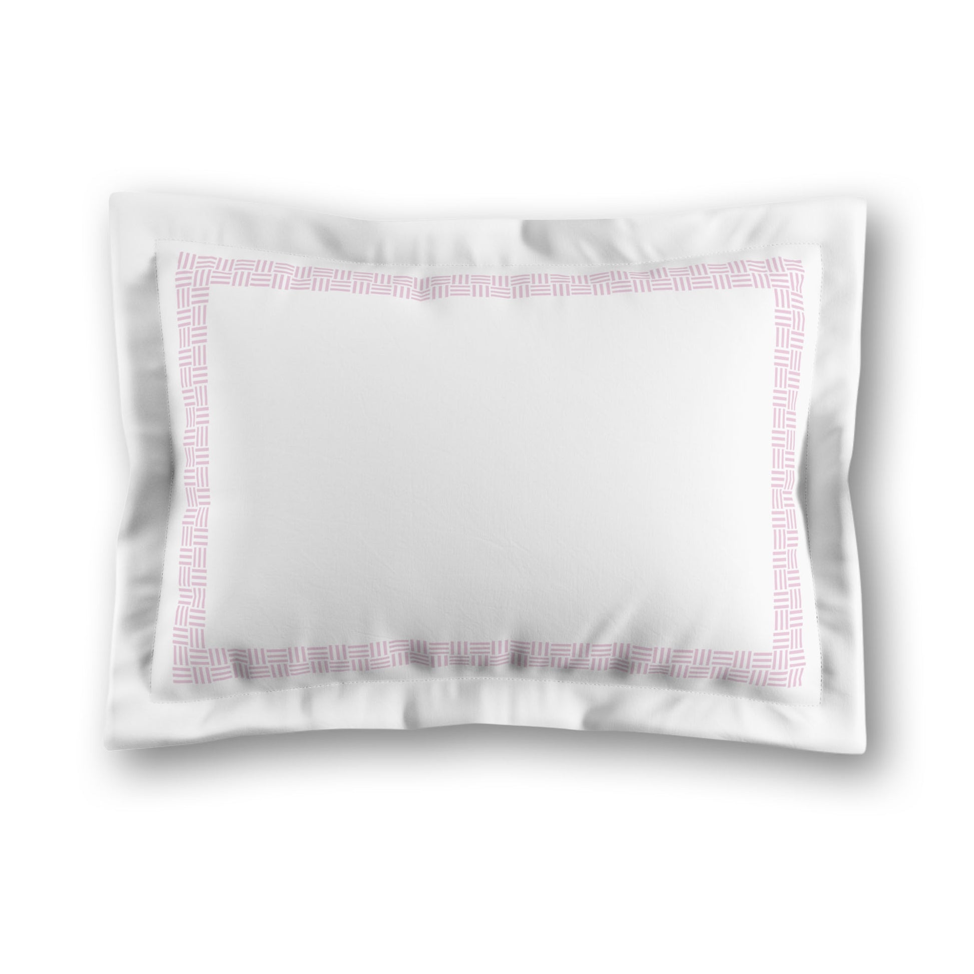 White Microfiber Pillow Sham with Flange, Pink Double Weave Motif Print, Classic Border, White Reverse Side, King (width x length) 22 x 38 inches / 56 x 97 cm