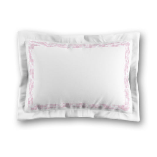 White Microfiber Pillow Sham with Flange, Pink Double Weave Motif Print, Classic Border, White Reverse Side, King (width x length) 22 x 38 inches / 56 x 97 cm