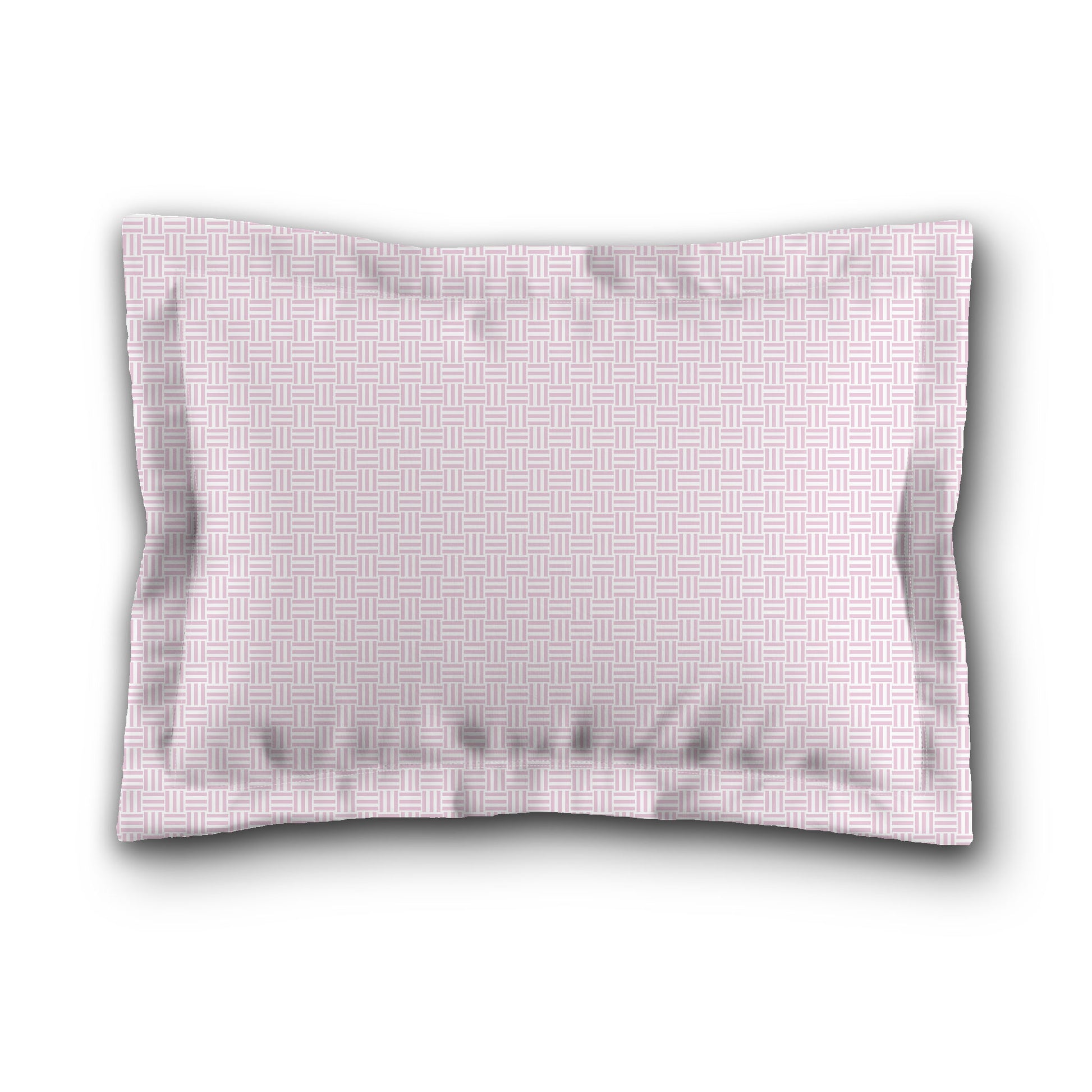White Microfiber Pillow Sham with Flange, Pink Double Weave Motif Print, White Reverse Side, King (width x length) 22 x 38 inches / 56 x 97 cm