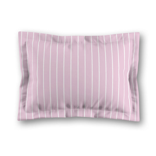 Pink Microfiber Sham with Flange, White Stripes on Front, White Reverse Side, King (width x length) 22 x 38 inches / 56 x 97 cm