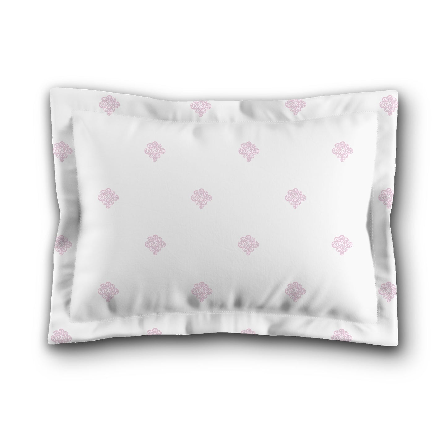 White Microfiber Pillow Sham with Flange, Pink Hand-painted Swizzle Motif Print, White Reverse Side, King (width x length) 22 x 38 inches / 56 x 97 cm
