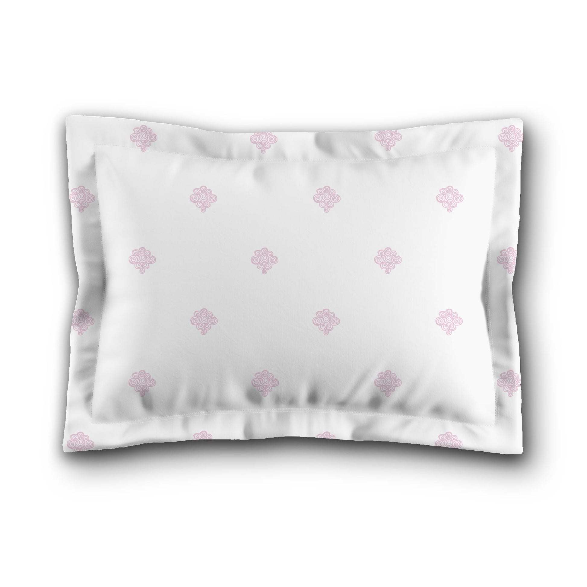 White Microfiber Pillow Sham with Flange, Pink Hand-painted Swizzle Motif Print, White Reverse Side, King (width x length) 22 x 38 inches / 56 x 97 cm
