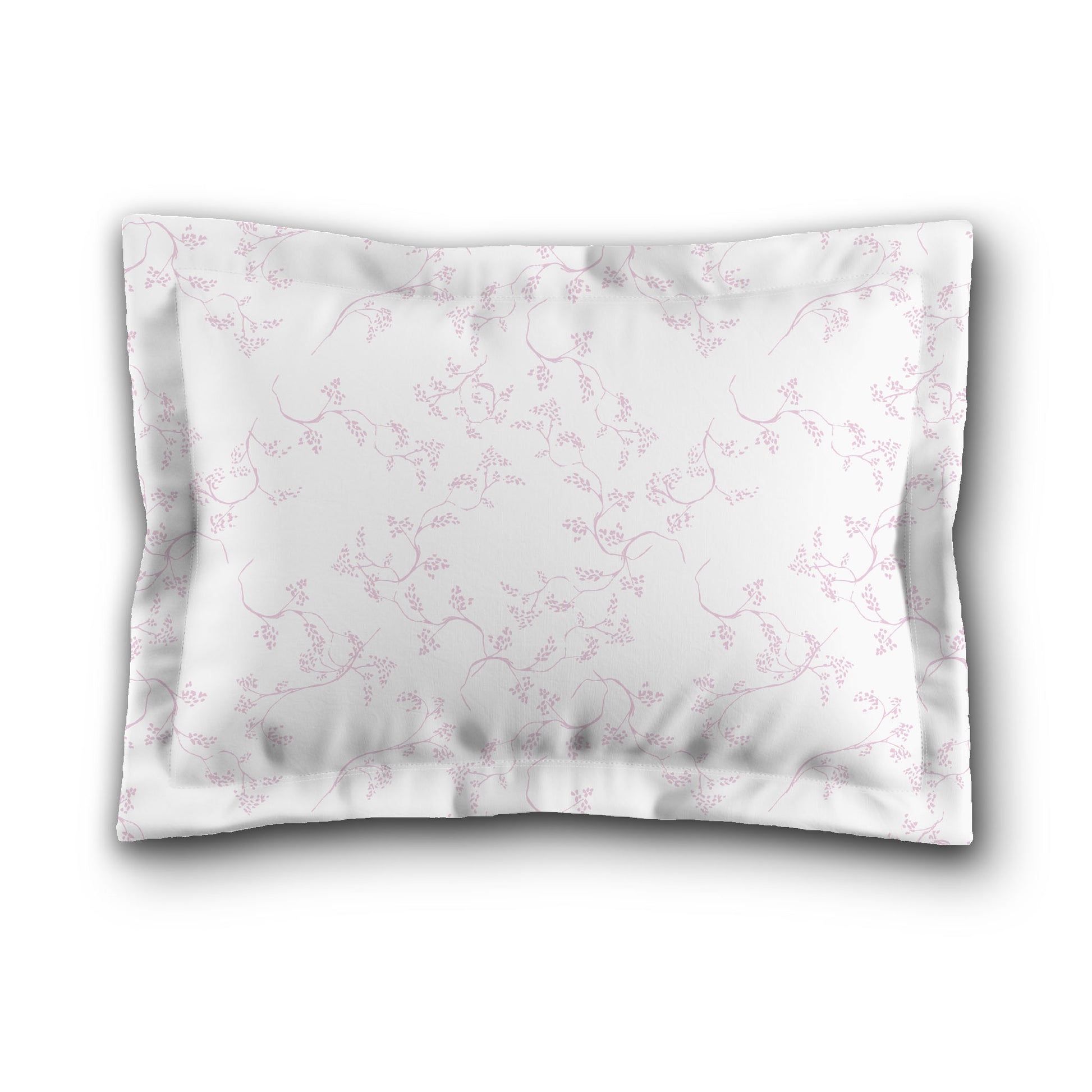 White Microfiber Pillow Sham with Flange, Pink Hand-painted Vine Print, White Reverse Side, King (width x length) 22 x 38 inches / 56 x 97 cm