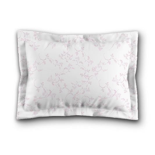 White Microfiber Pillow Sham with Flange, Pink Hand-painted Vine Print, White Reverse Side, King (width x length) 22 x 38 inches / 56 x 97 cm