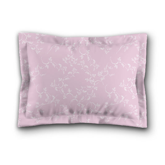 Pink Microfiber Pillow Sham with Flange, White Hand-painted Vine Print, White Reverse Side, King (width x length) 22 x 38 inches / 56 x 97 cm