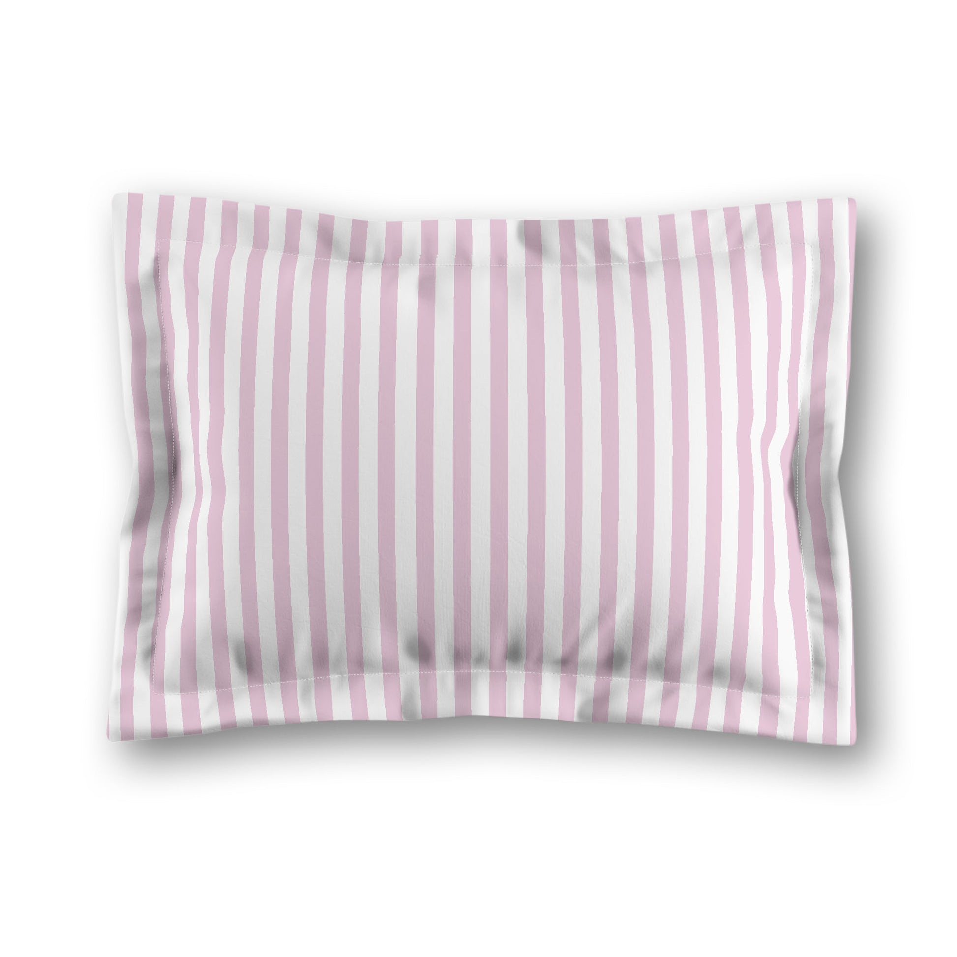 White Microfiber Sham with Flange, Thin Pink Bars on Front, White Reverse Side, King (width x length) 22 x 38 inches / 56 x 97 cm