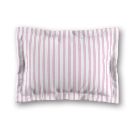 White Microfiber Sham with Flange, Thin Pink Bars on Front, White Reverse Side, King (width x length) 22 x 38 inches / 56 x 97 cm