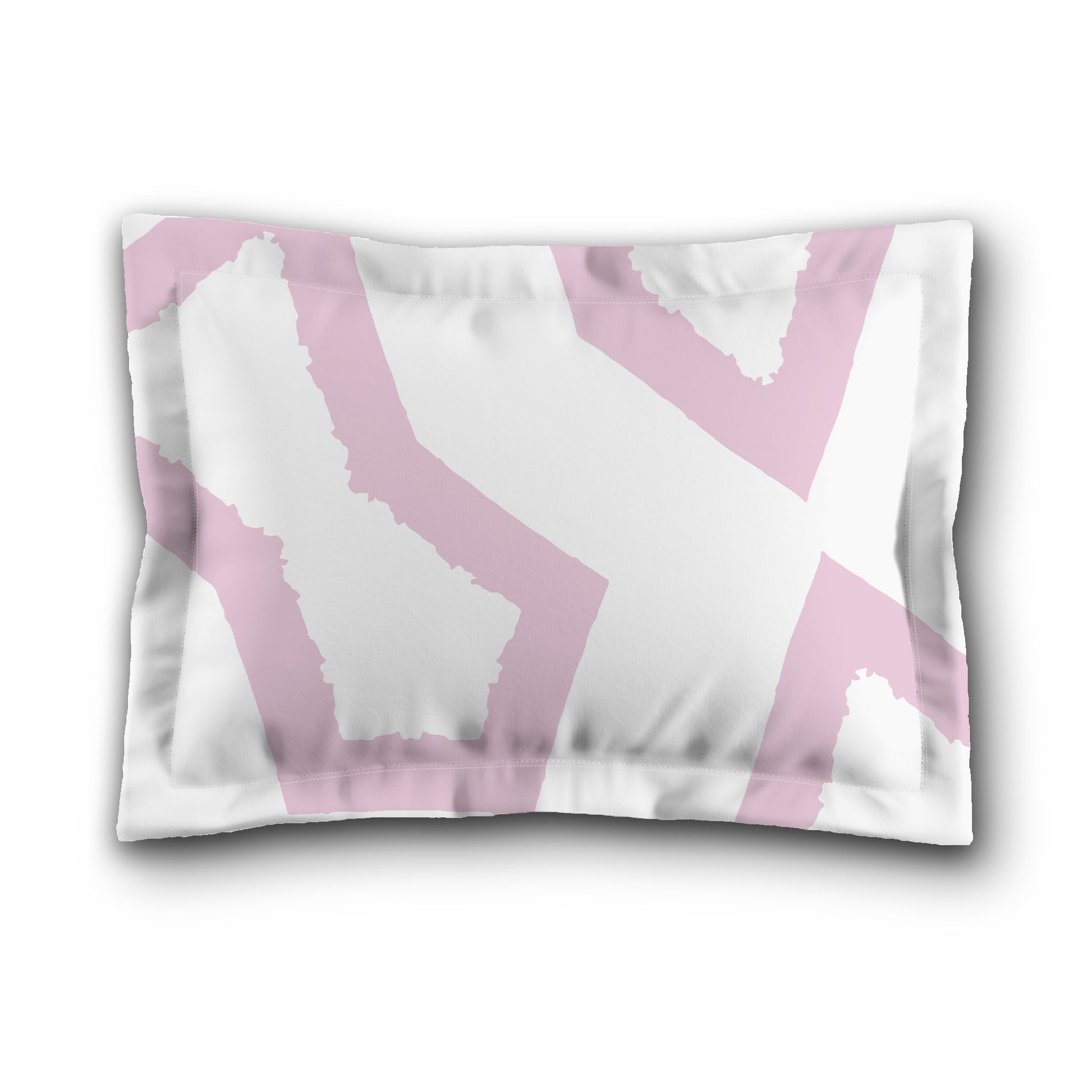 White Microfiber Sham with Flange, Bold Pink Graphic on Front, White Reverse Side, King (width x length) 22 x 38 inches / 56 x 97 cm