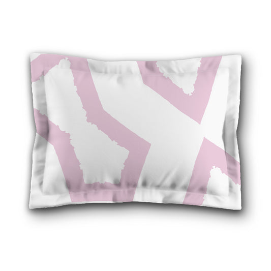 White Microfiber Sham with Flange, Bold Pink Graphic on Front, White Reverse Side, King (width x length) 22 x 38 inches / 56 x 97 cm