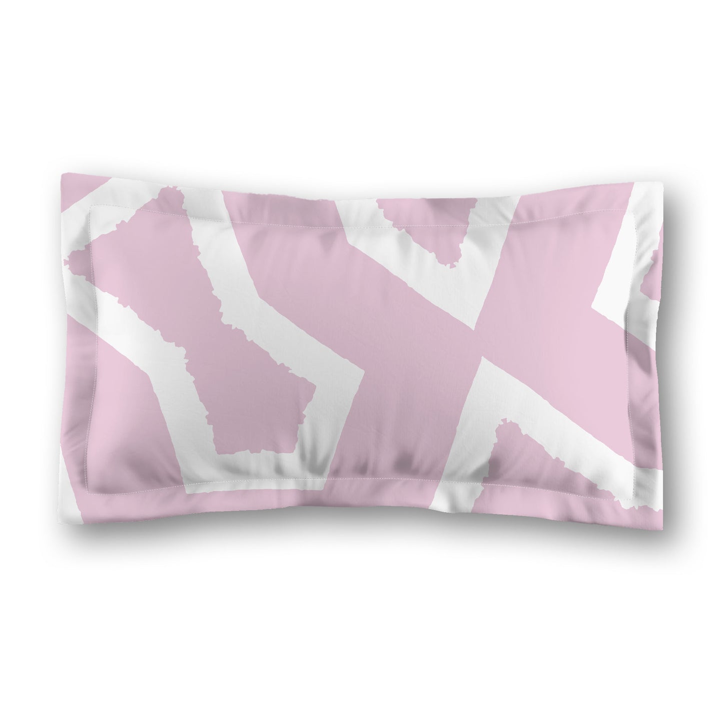 Pink Microfiber Pillow Sham with Flange, Bold White Graphic on Front, White Reverse Side, King (width x length) 22 x 38 inches / 56 x 97 cm
