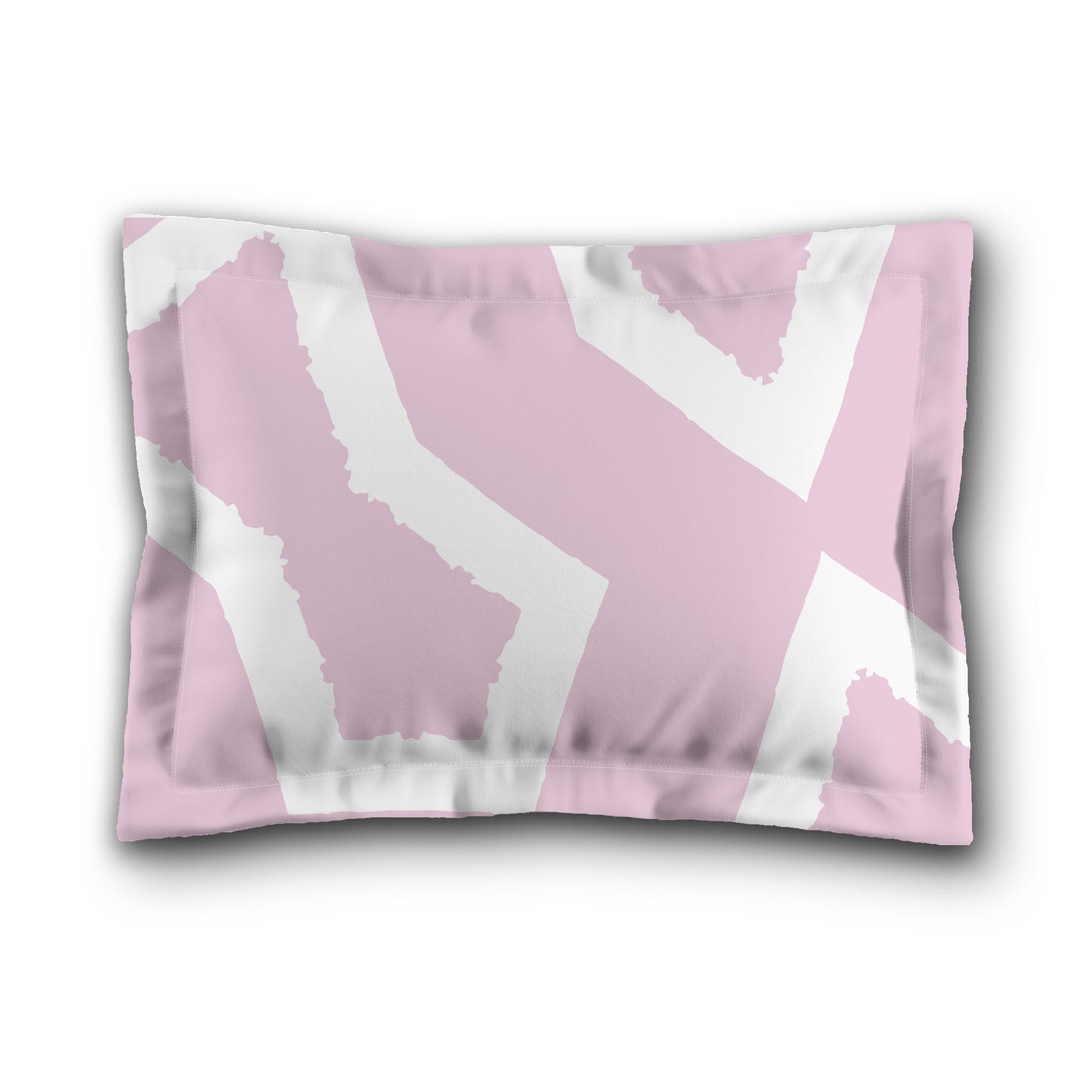 Pink Microfiber Pillow Sham with Flange, Bold White Graphic on Front, White Reverse Side, Standard (width x length) 22 x 30 inches / 56 x 76 cm