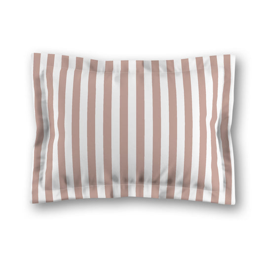 White Microfiber Sham with Flange, Salmon Bars on Front, White Reverse Side, King (width x length) 22 x 38 inches / 56 x 97 cm