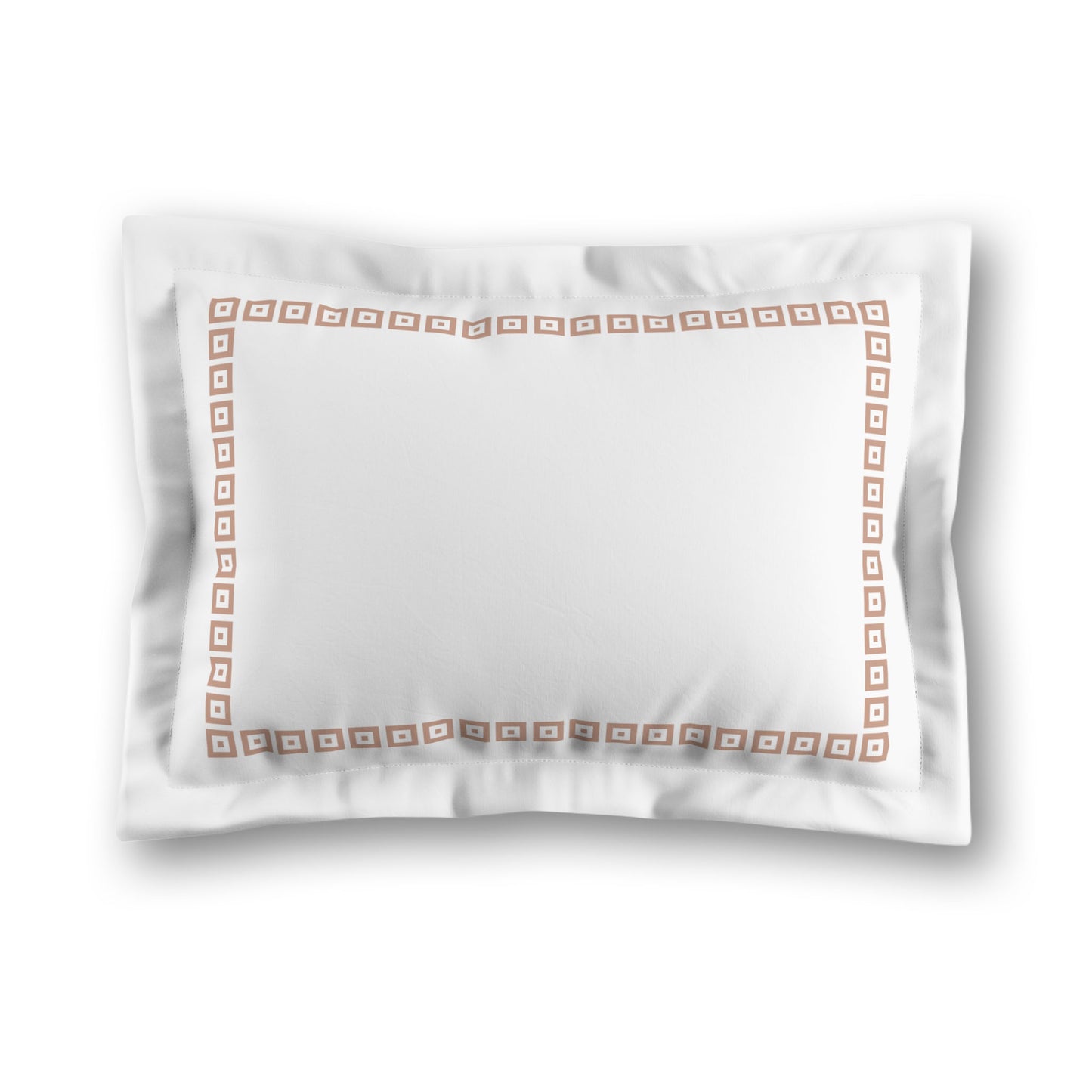 White Microfiber Pillow Sham with Flange, Salmon Repeating Square Motif Print, Classic Border, White Reverse Side, King (width x length) 22 x 38 inches / 56 x 97 cm