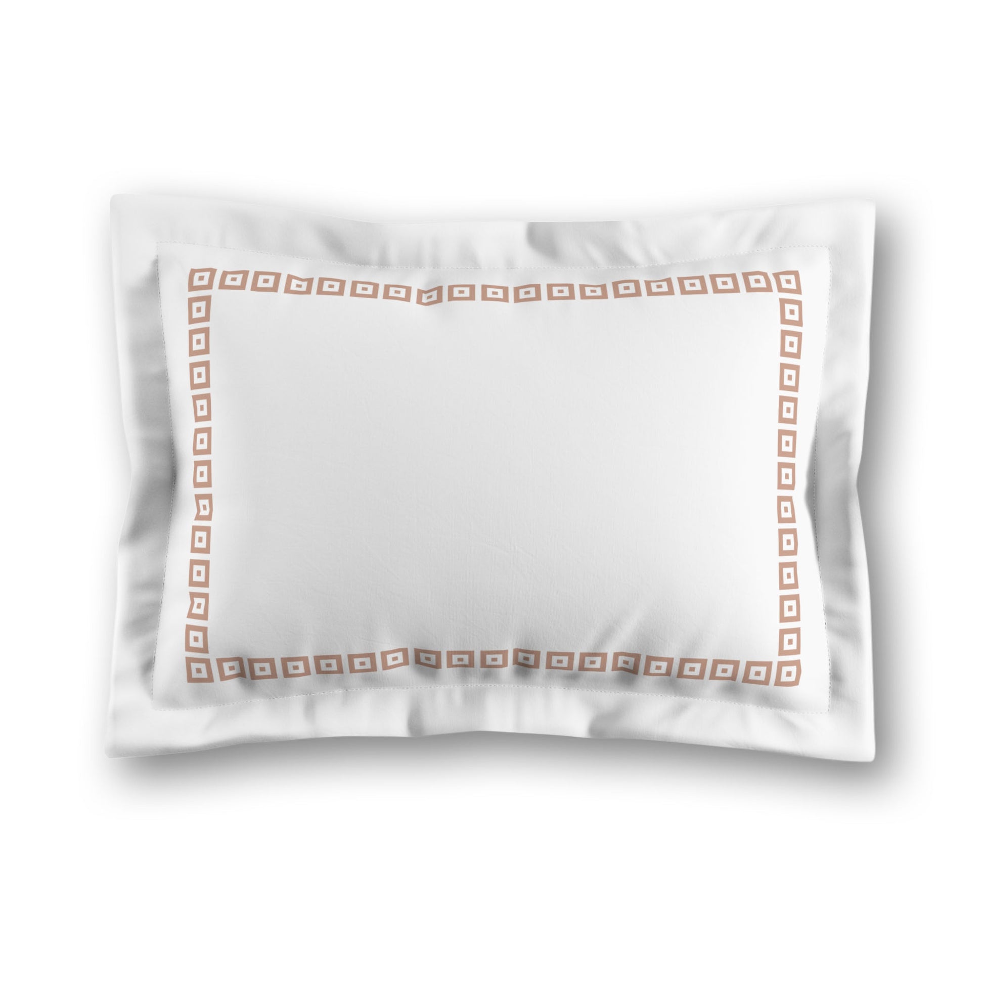 White Microfiber Pillow Sham with Flange, Salmon Repeating Square Motif Print, Classic Border, White Reverse Side, King (width x length) 22 x 38 inches / 56 x 97 cm