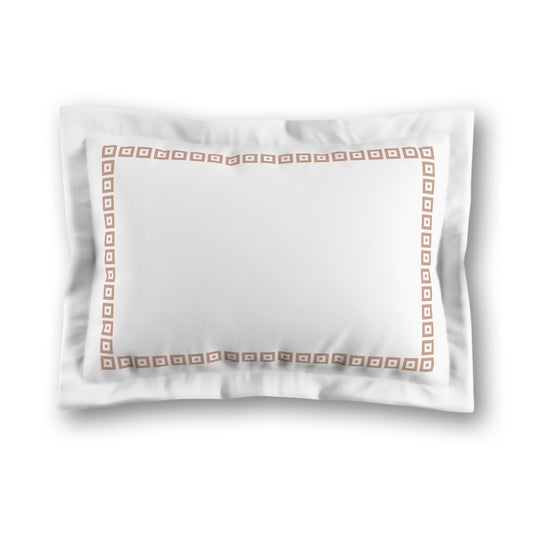 White Microfiber Pillow Sham with Flange, Salmon Repeating Square Motif Print, Classic Border, White Reverse Side, King (width x length) 22 x 38 inches / 56 x 97 cm