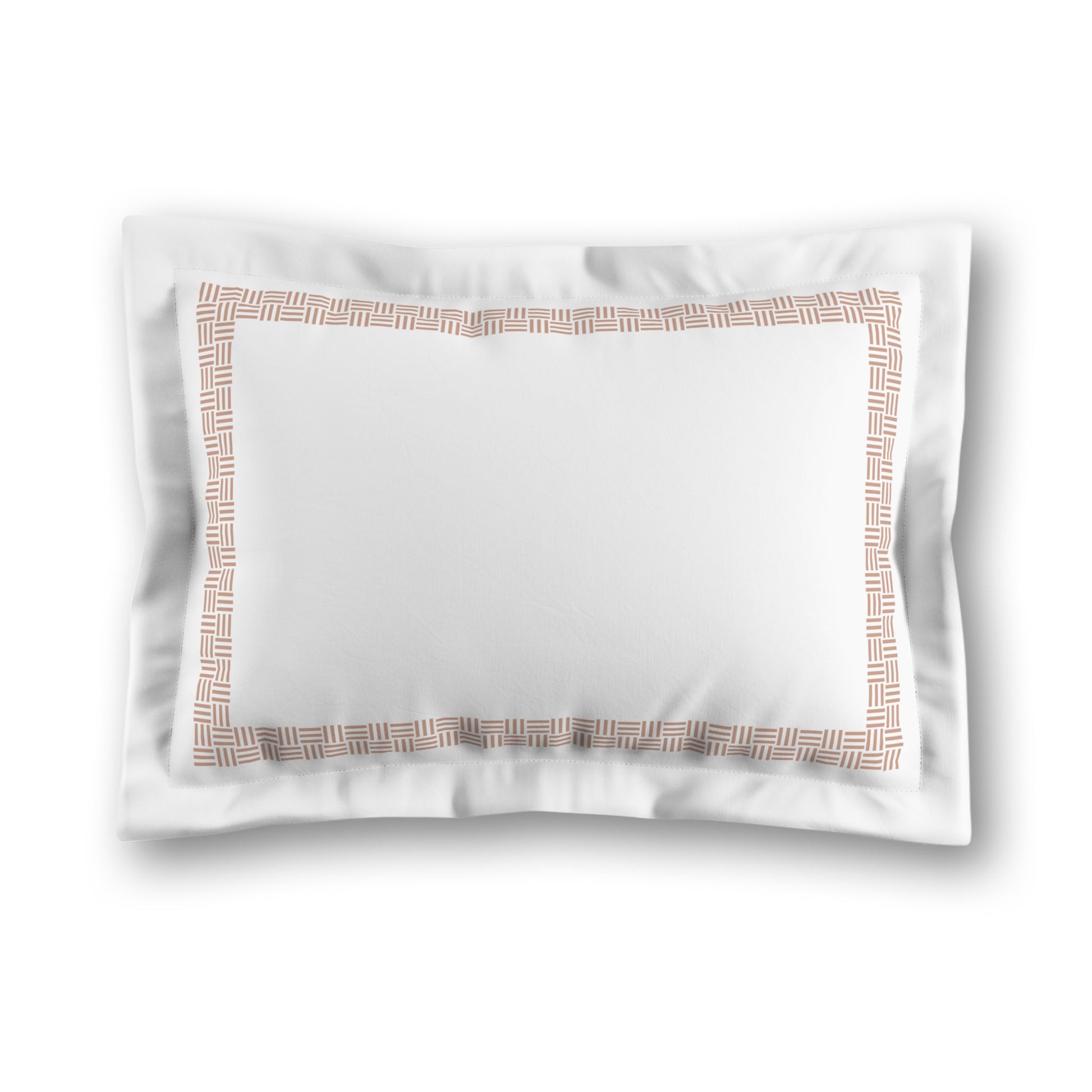 White Microfiber Pillow Sham with Flange, Salmon Double Weave Motif Print, Classic Border, White Reverse Side, King (width x length) 22 x 38 inches / 56 x 97 cm