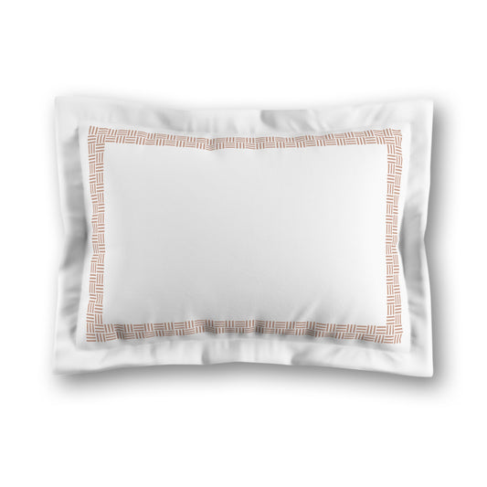 White Microfiber Pillow Sham with Flange, Salmon Double Weave Motif Print, Classic Border, White Reverse Side, King (width x length) 22 x 38 inches / 56 x 97 cm