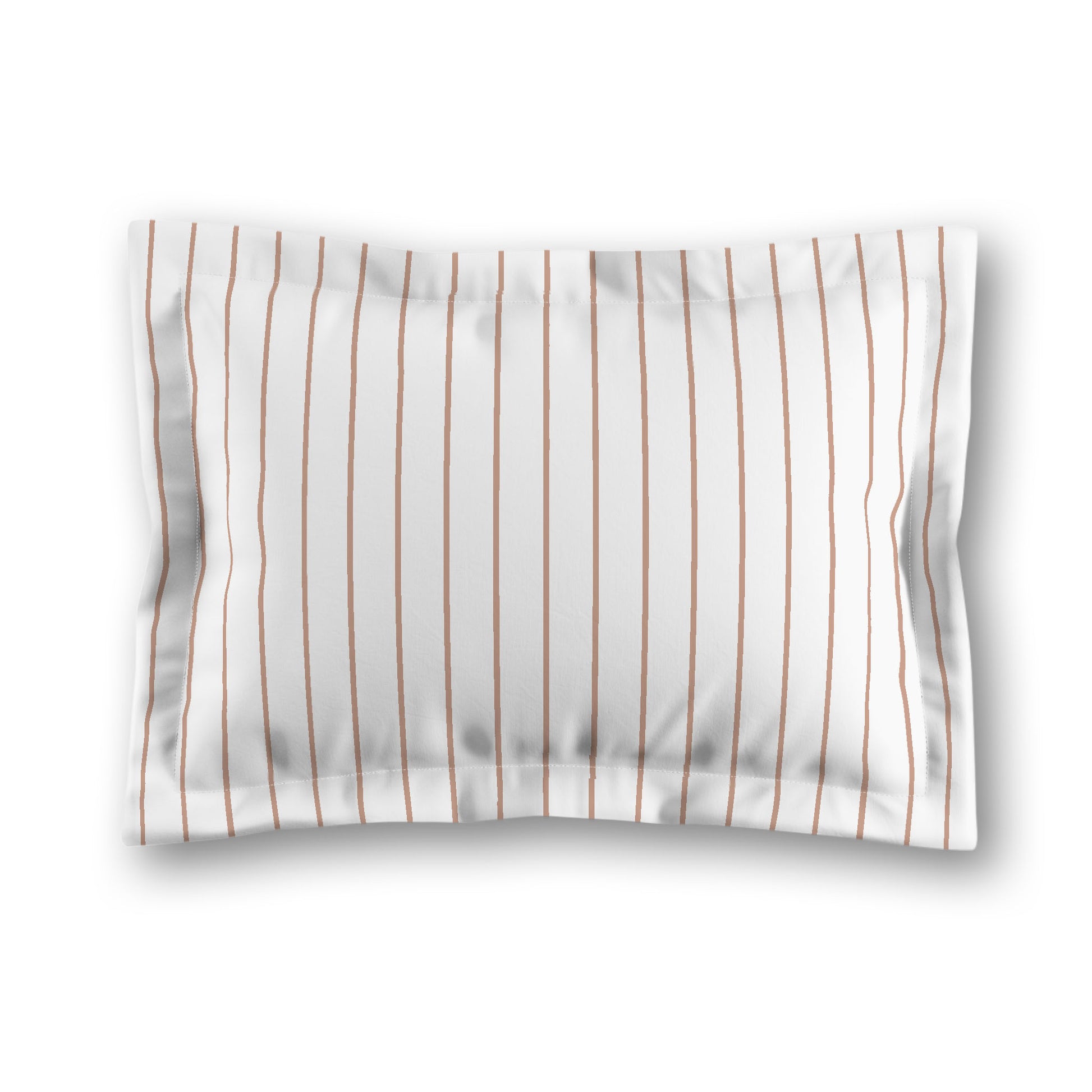 White Microfiber Sham with Flange, Salmon Stripes on Front, White Reverse Side, King (width x length) 22 x 38 inches / 56 x 97 cm