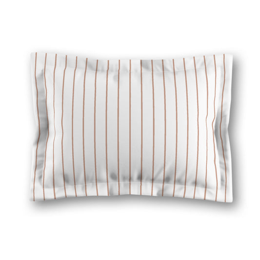 White Microfiber Sham with Flange, Salmon Stripes on Front, White Reverse Side, King (width x length) 22 x 38 inches / 56 x 97 cm