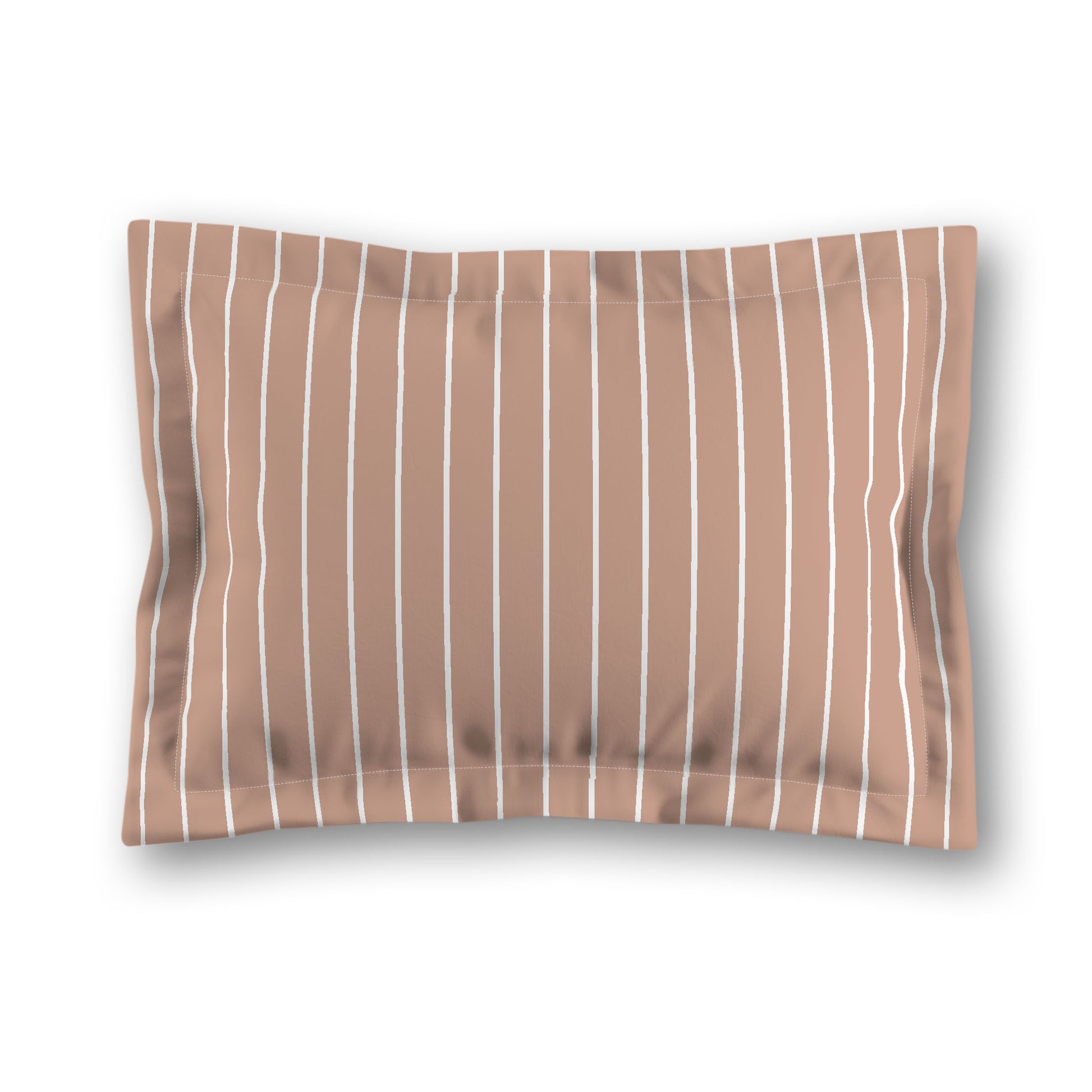 Salmon Microfiber Sham with Flange, White Stripes on Front, White Reverse Side, King (width x length) 22 x 38 inches / 56 x 97 cm