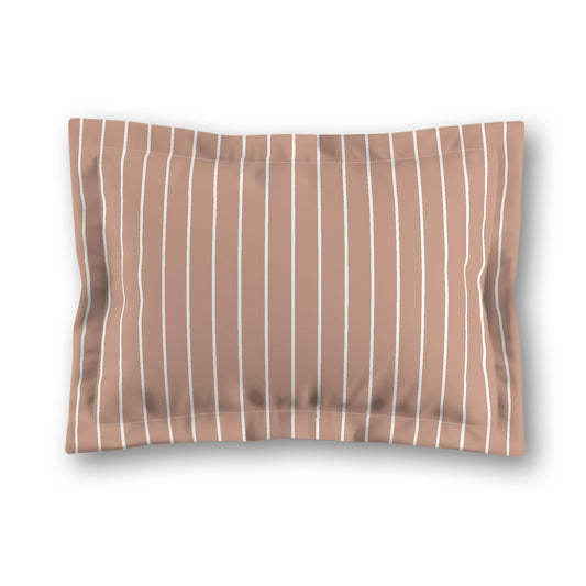 Salmon Microfiber Sham with Flange, White Stripes on Front, White Reverse Side, King (width x length) 22 x 38 inches / 56 x 97 cm